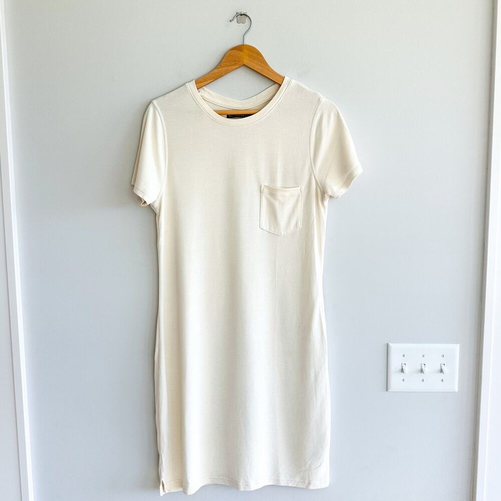 Abercrombie & Fitch Short Sleeve Raw Hem Dress Cream L